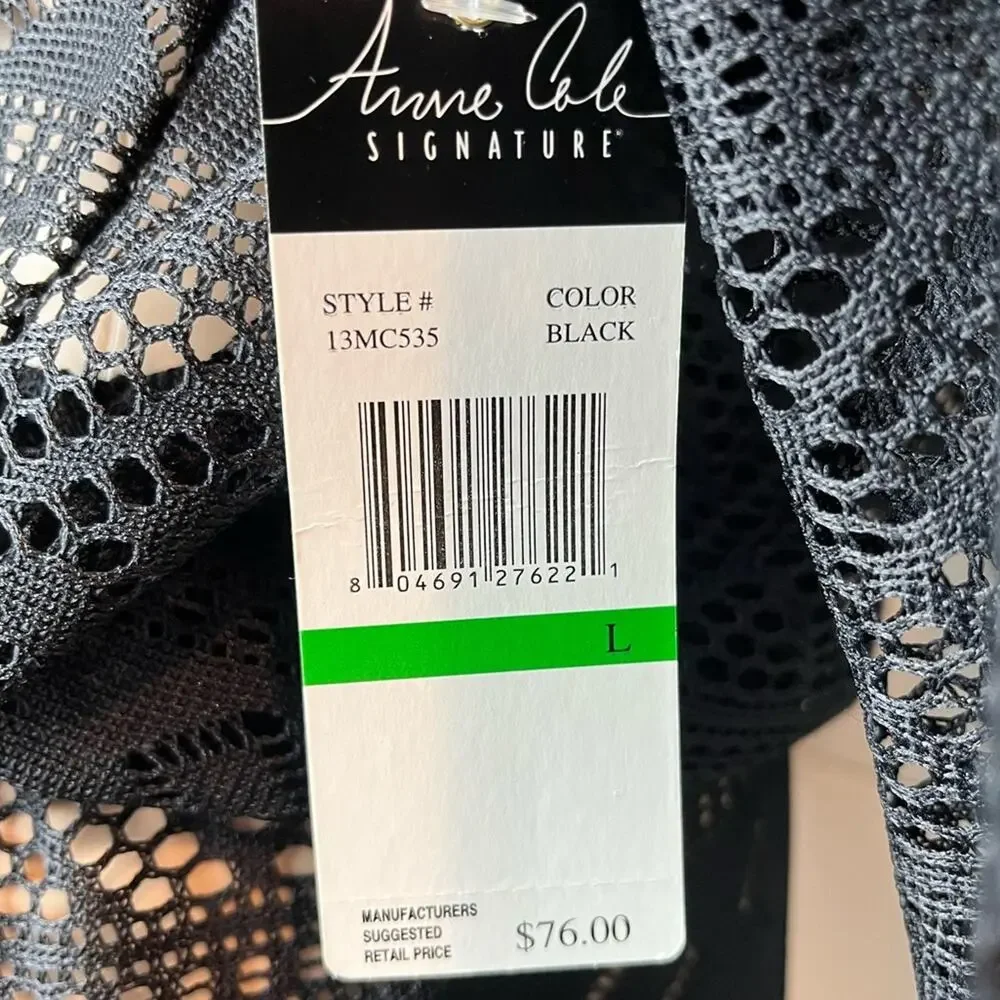 New Anne Cole Black Lace Long Sleeve Crochet Cinch Waist Swimsuit Coverup